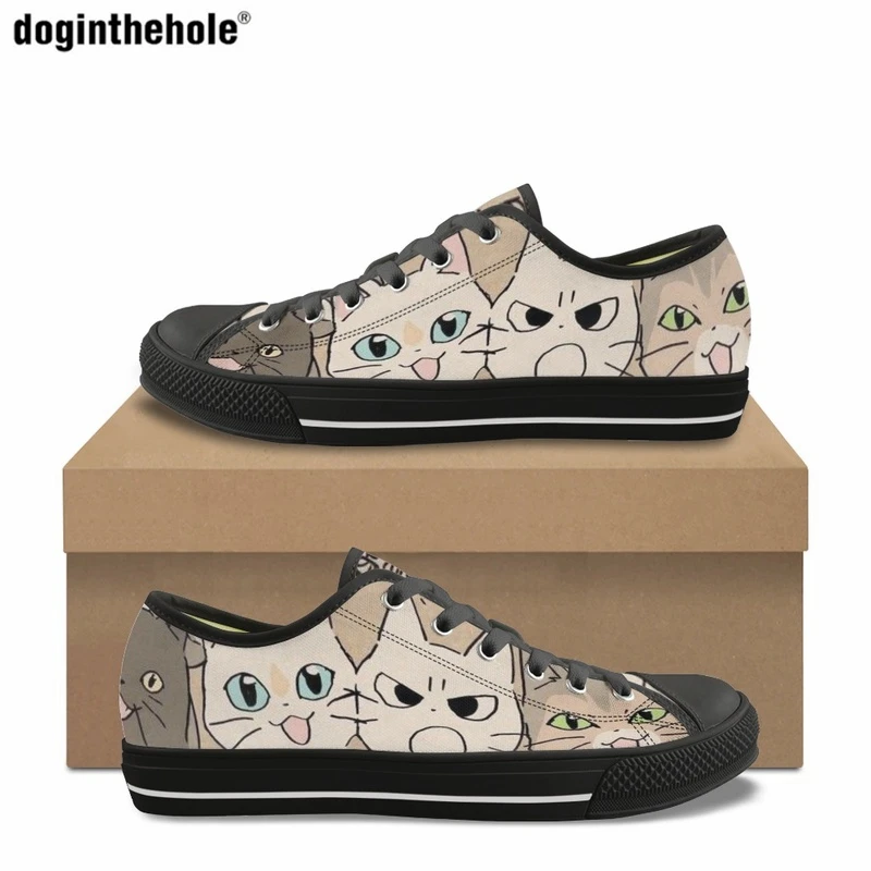 

Doginthehole Cartoon Kitten Print Design Women Casual Flat Shoes Fashion Classic Ladies Canvas Shoes Low Top Vulcanized Footwear