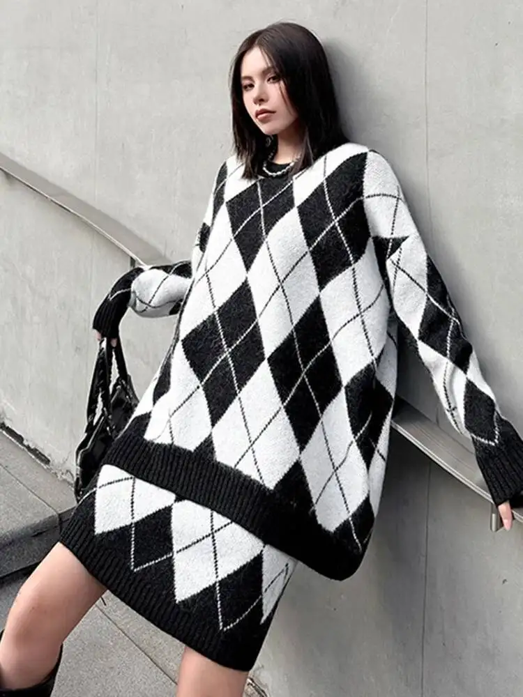 Size Black Big Sweater Skirt Two Pieces Suit New Round Neck Long Sleeve Women Fashion Spring Autumn 2026 GHKI view 2