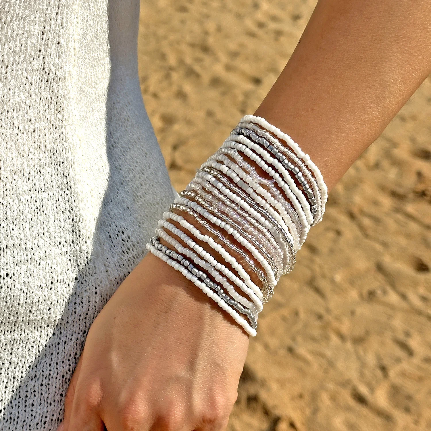 Böhmische Stapelbare Perlen-Stretch-Armbänder für Frauen Zufällige Farbmischung Elastische Reisperlen-Armbänder Sommer-Strandschmuck – Detail 3