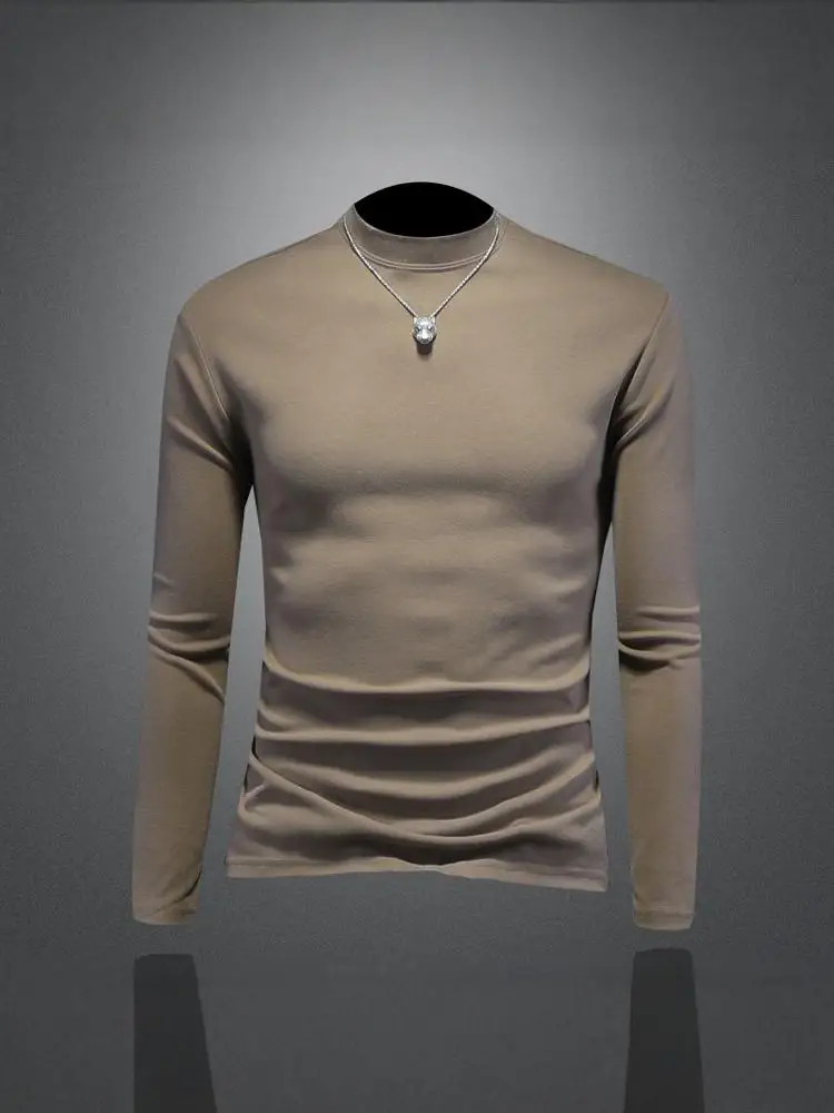 

Мужская футболка с высоким воротником и коротким рукавом, эластичная, универсальная, модная, базовая, повседневная, из смесового хлопка.