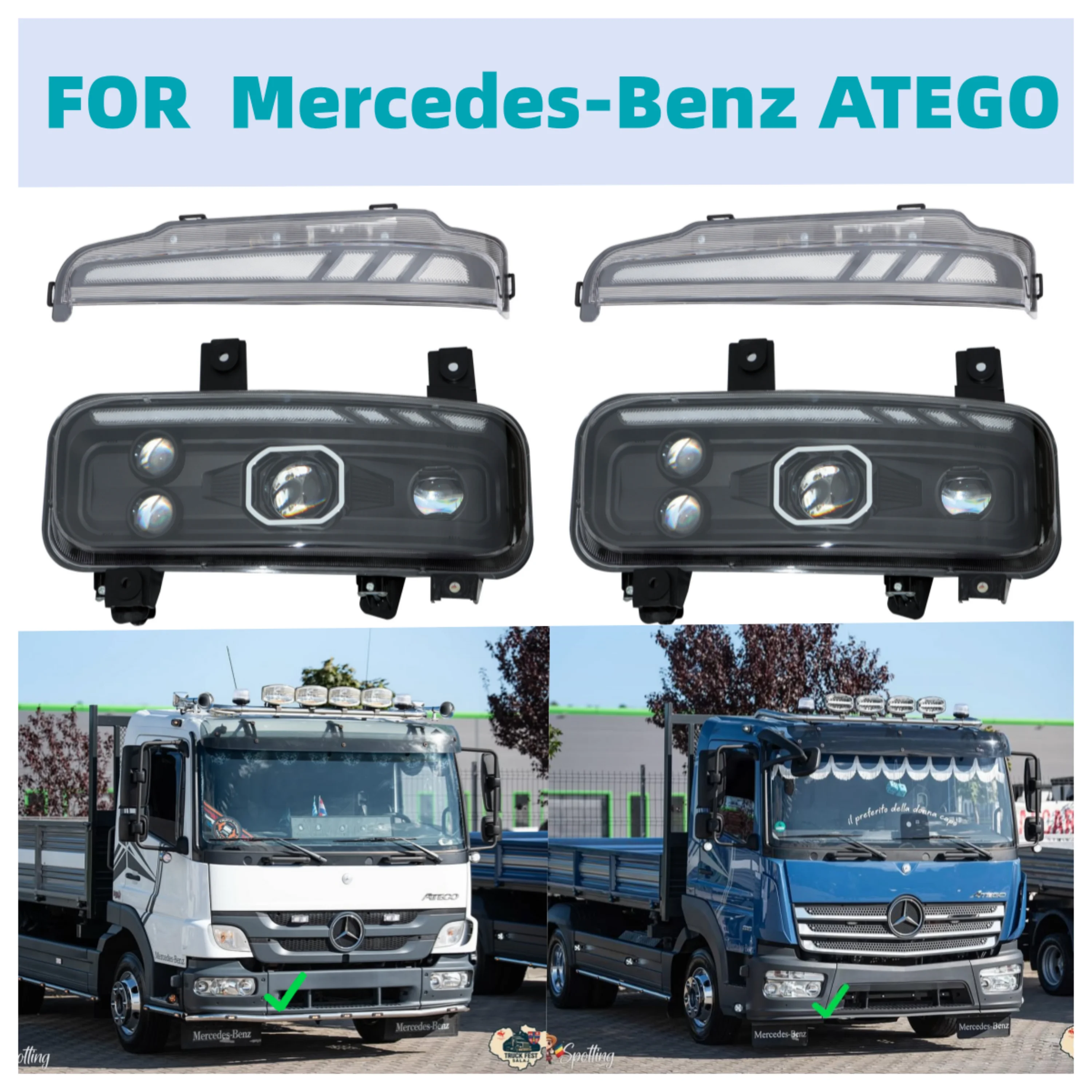 

1PCS 24V LED Headlight compatible with Mercedes Benz ATEGO Truck with 4 led lens& led turn signal & day running light