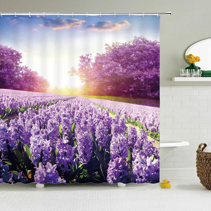 Wasserdichter Polyester Stoff 3d Bad Vorhang frische Blumen für Badezimmer Vorhang Landschaft Dusch vorhang Wohnkultur lang 180*200cm