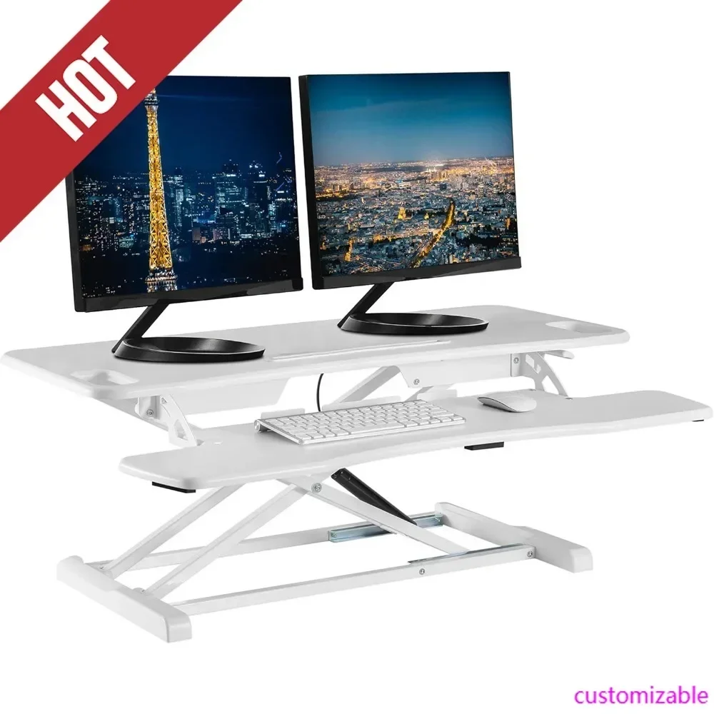 HOT-Standing Desk Converter - 37 Inch Adjustable Sit To Stand Up Desk Workstation, MDF Wood, Ergonomic Desk Riser With Keyboard