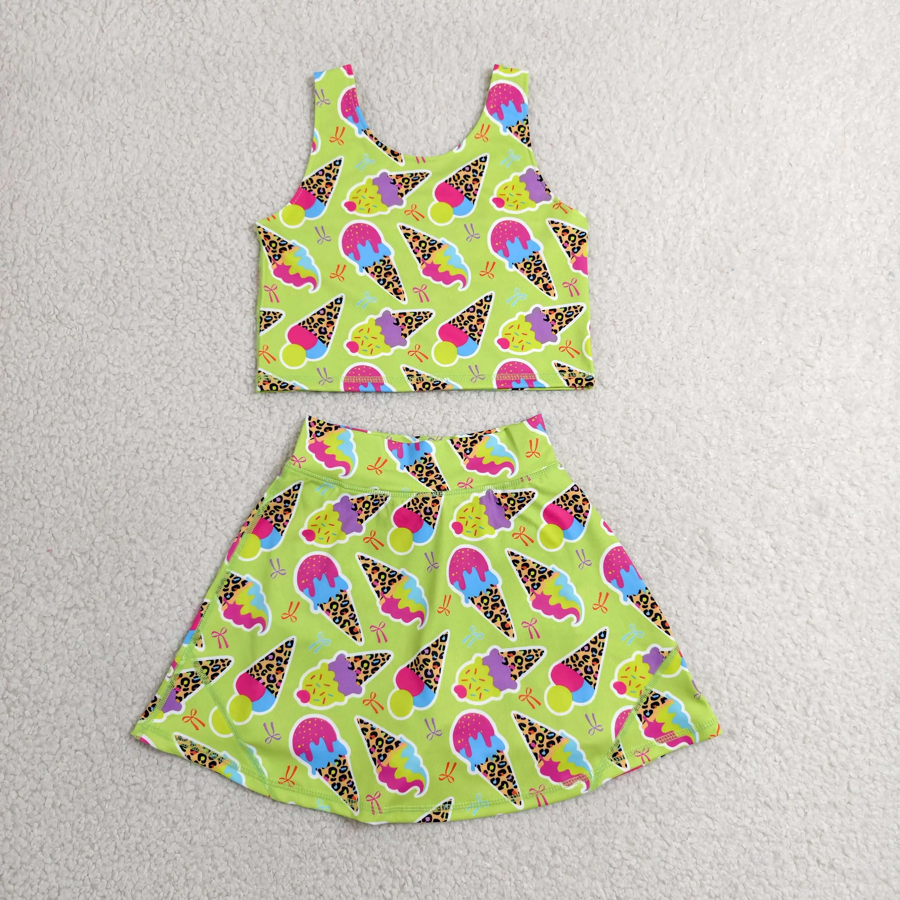 Baby Yoga Clothing - 卸売幼児用ノースリーブボウシャツグリーンスカートショーツキッズセットアスレチックベビーガールヨガアクティブサマー服