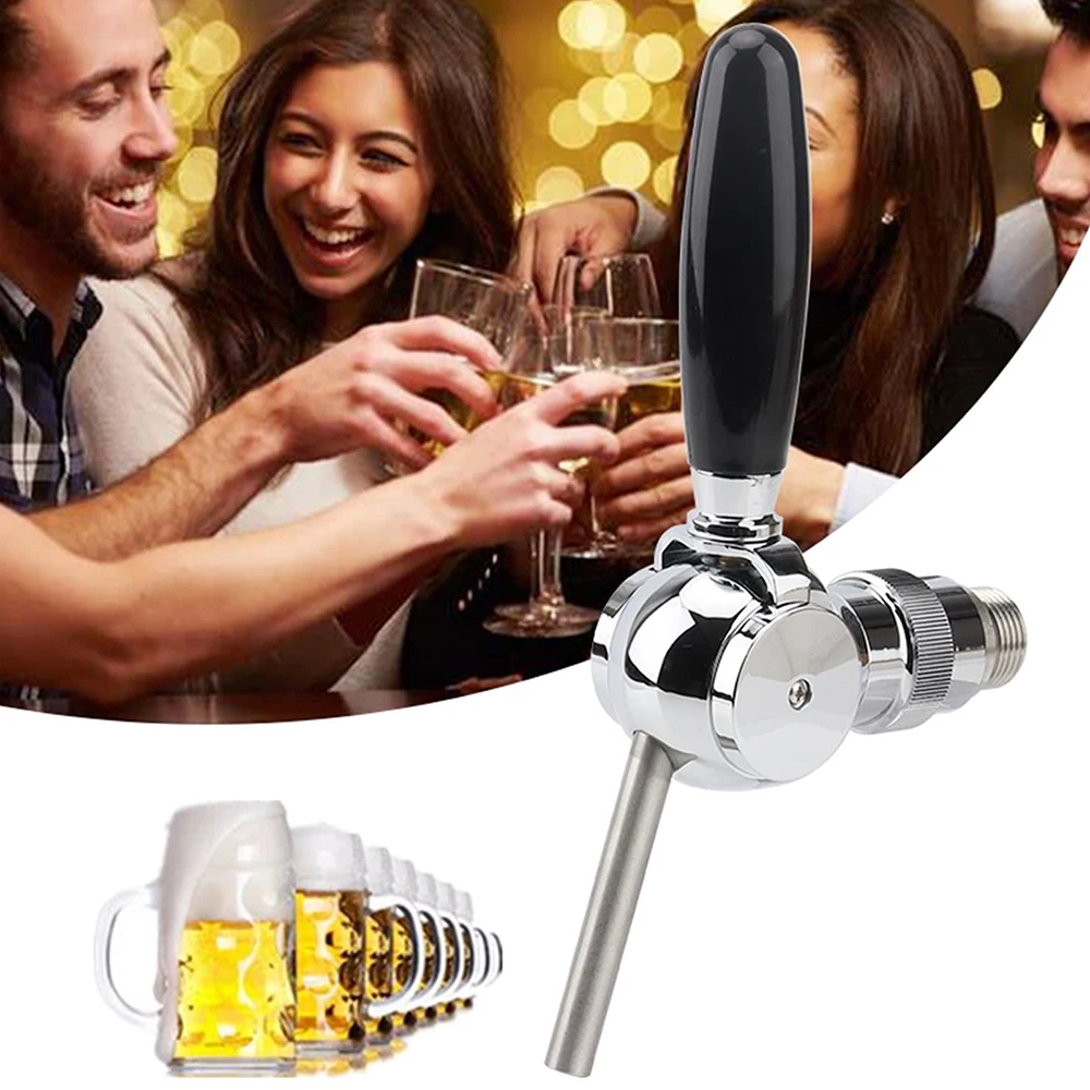 Belgian Beer Tap Faucet, G5/8 thread shank & Keg Flowing Control Ball Home Brewing Silver Draft Beer Tap Beer Soda Kit