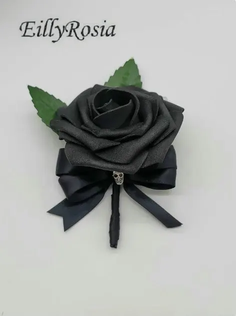 EillyRosia-broche de calavera con borlas de lentejuelas Jwelry, ramo de boda gótico negro para dama de honor, Boutonnieres, conjunto de ramillete