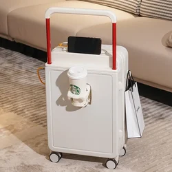 Trolley Trunk Suitcase External USB Charging Port Foldable Cup Holder Side Hook Boarding Case Combination Lock Rolling Luggage