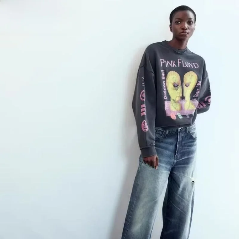 Nuevo Otoño 2025 mujer Faion Waed efecto sudadera suelta versátil coreano Sle Long Sve redondo Ne mezcla de algodón Swe...