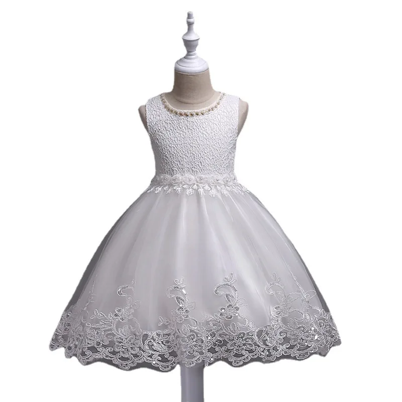 

3-10T Girl' princess dresses autumn style baby birthday party dress hand-stitched beaded flower girls wedding dress show costume