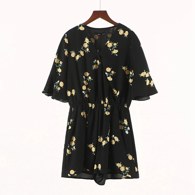 

Summer New Women's Rer with Medium Sves Chiffon One-Piece Suit 6P023 Commute Sle mid Waist ort Pants