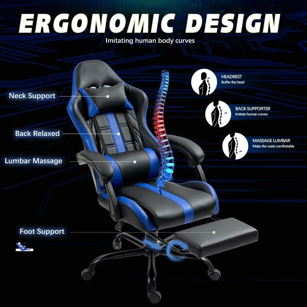 Ergonomic Gaming Chair with Footrest, Lumbar Support, and Adjustable Height for Comfortable Video Game Sessions