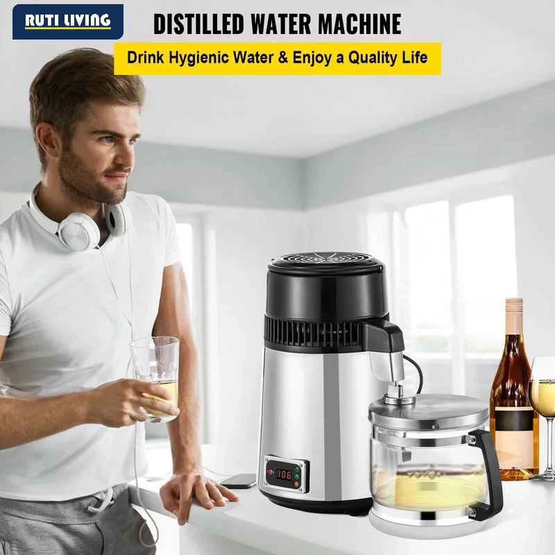 4L Water Distiller Purifier Filter 1 L/H Distilling Speed Dispenser Drinking Bottle Softener Touch Screen Home Appliance