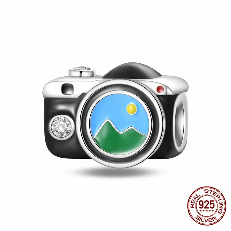 

925 Sterling Silver Beaded Camera Pendant Suitable for Original Bracelets DIY Womens Jewelry Gifts