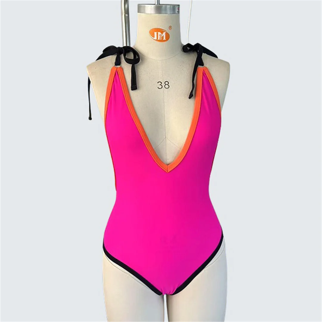 S - XX Sexy, tief ausgeschnittener, rückenfreier Einteiler-Badeanzug für Damen, Monokini mit hohem Beinausschnitt, Badebekleidung, Badeanzug, Modell V7458 – Detail 8
