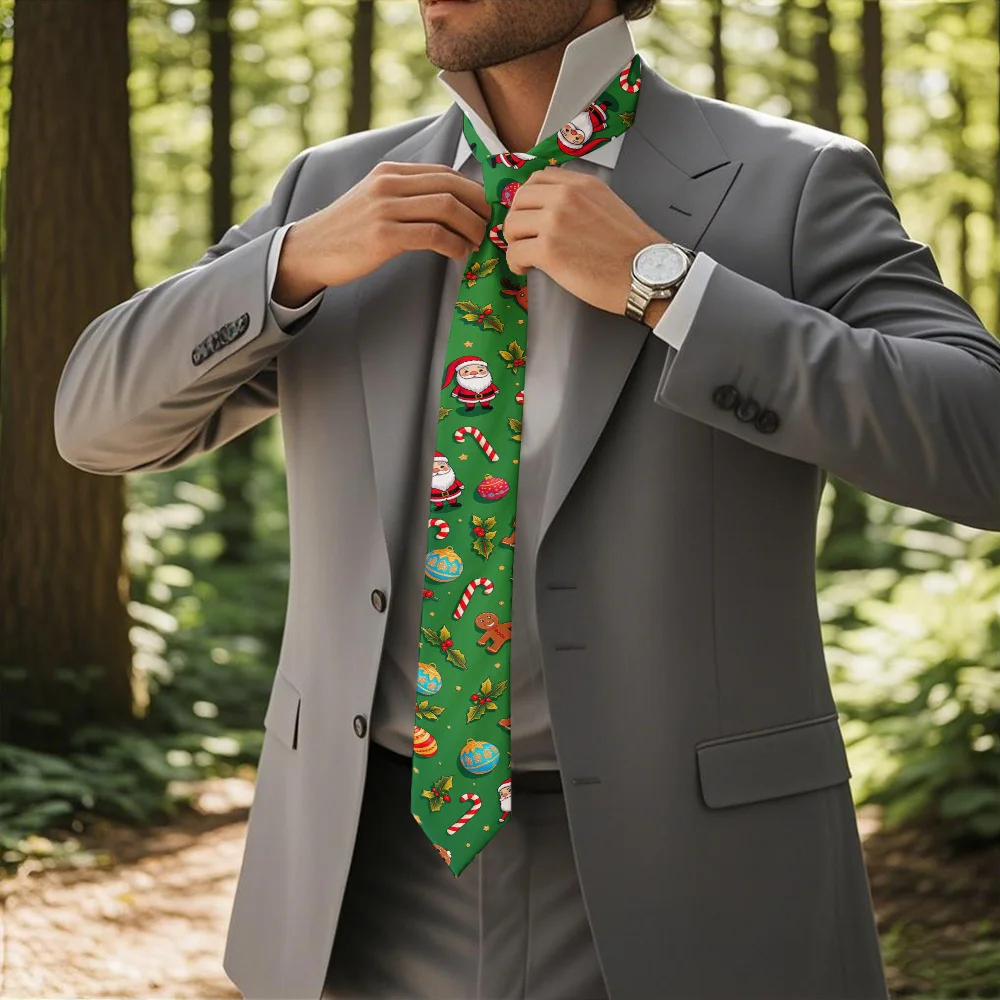 1 قطعة ربطة عنق عيد الميلاد للرجال احتفالية سانتا كلوز، حلوى قصب الحلي بوليستر قابل للغسل في الغسالة - مثالية لحفلات المكتب