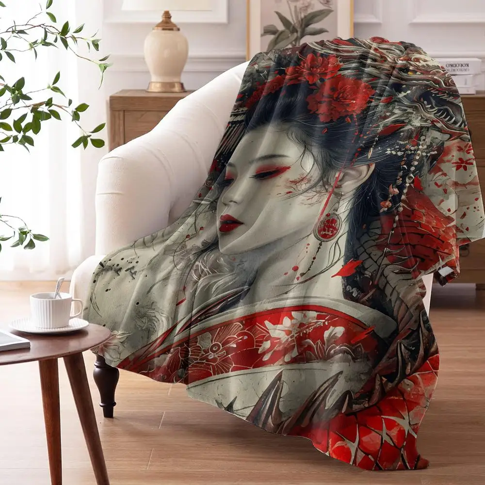 Beautiful Geisha Throw Soft Flannel AC Blanket Lightweight Summer Nap Throw Cozy  Blanket for Sofa Bed Travel Home