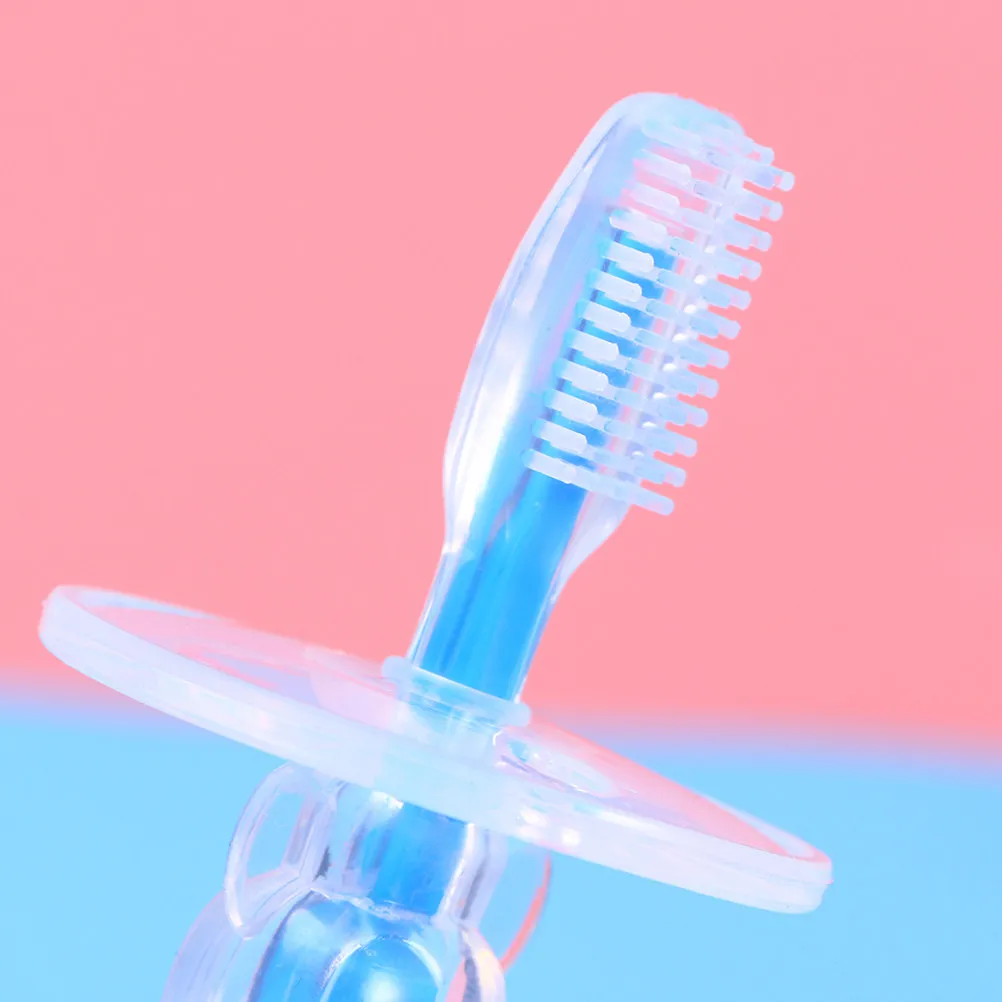 2Pcs Silicone Baby Toothbrush Shape Yellow Blue Food Grade Soft Bristle Safe Lightweight Teeth Cleaner