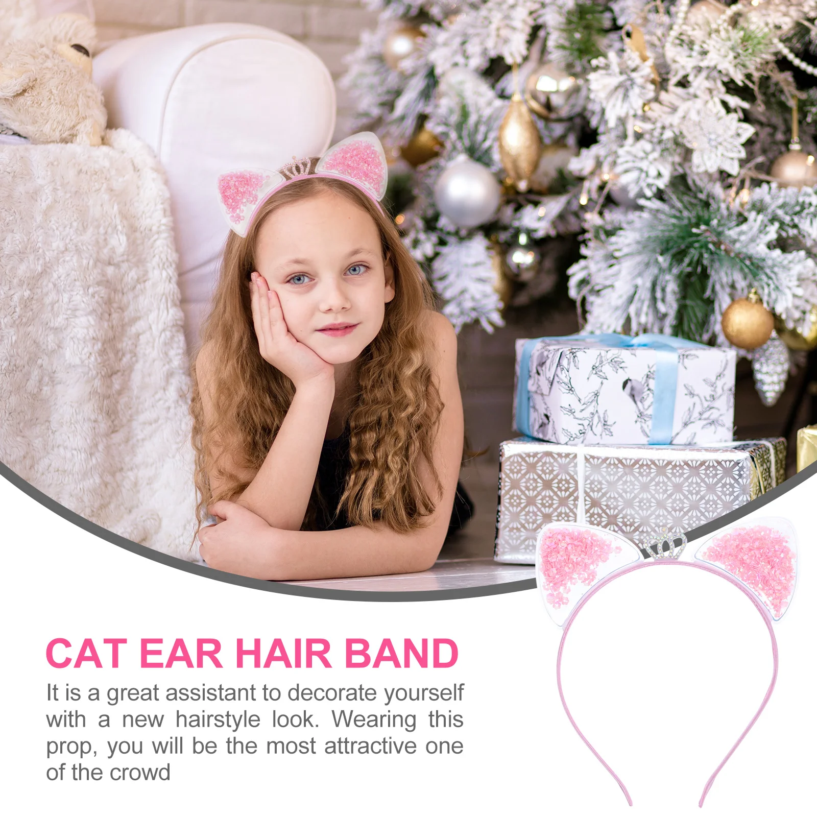 

6pcs Cat Ear Headband Quick Sand Hair Hoop For Women Party Cosplay Glitter Hair Accessories Crown Headdress