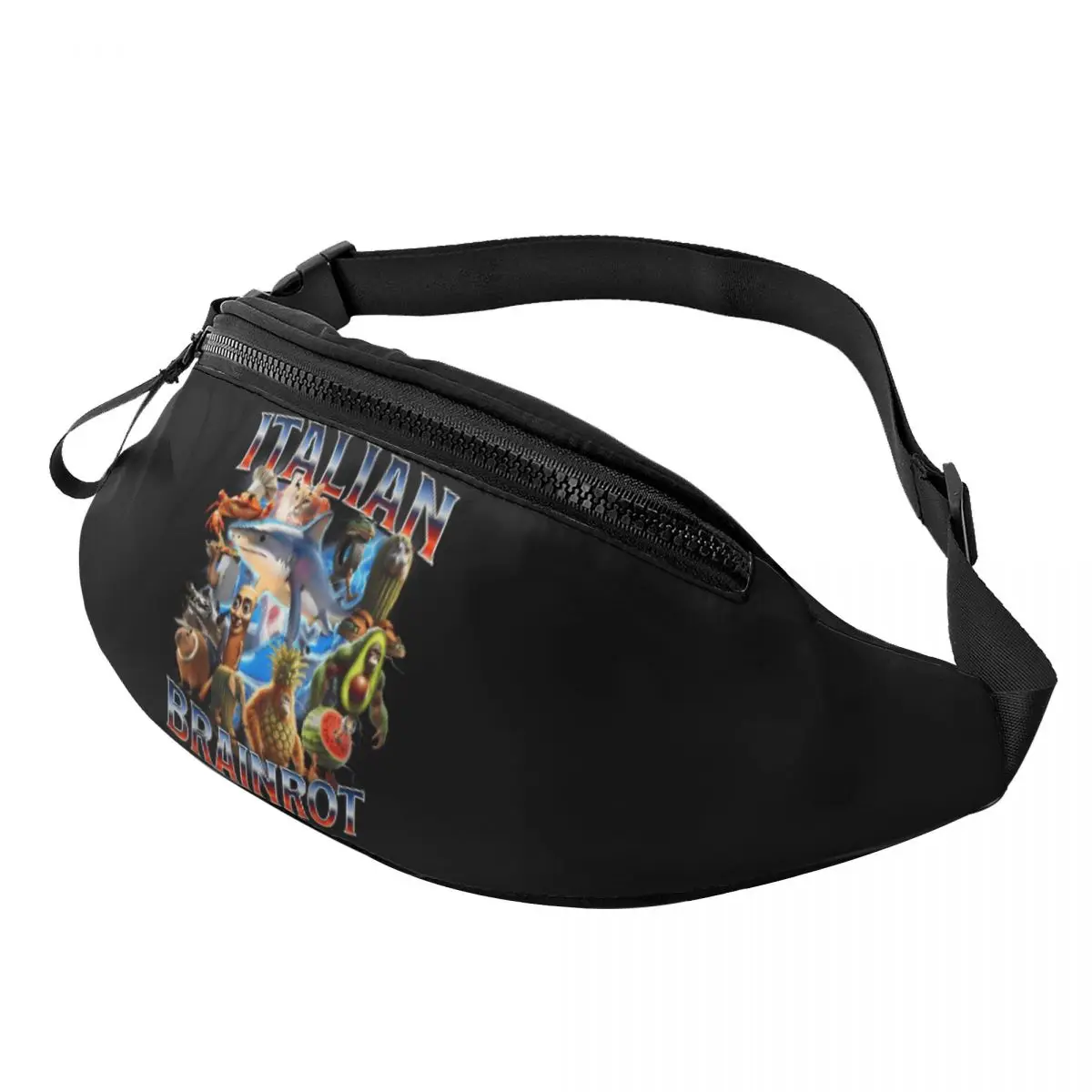 Custom Italian Brainrot Fanny Pack Women Men Casual Animals Cartoon Crossbody Waist Bag for Camping Biking Phone Money Pouch