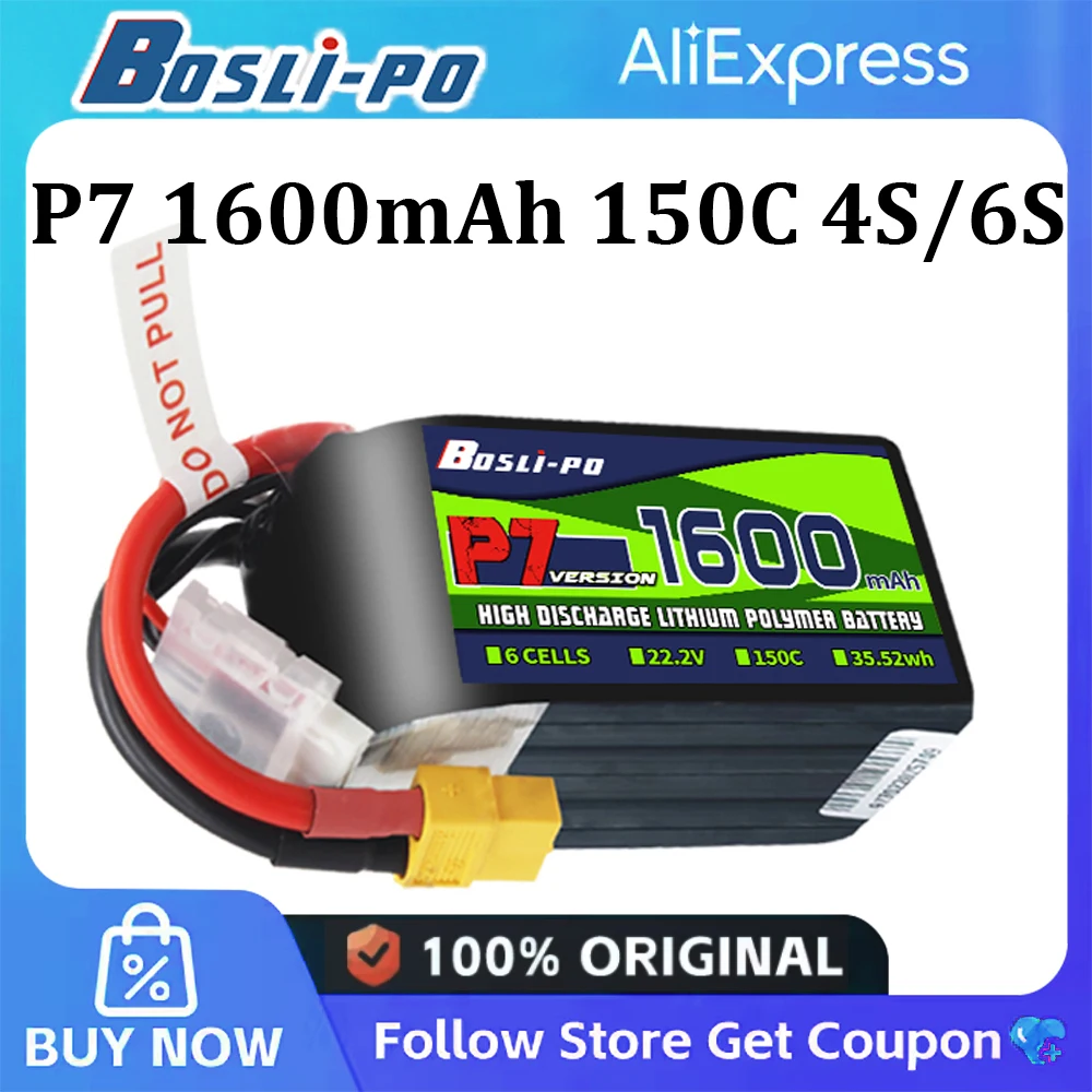 Boslipo P7 1600mAh 150C بطارية ليبو 4S 6S FPV بطارية XT60 التوصيل لسباق الطائرات بدون طيار RC حرة