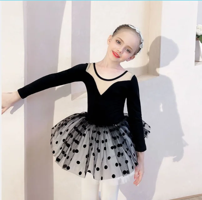 1set/lot children ballet ballet dancing costumes girl leotard and dot skirt girl tutu dancing costumes