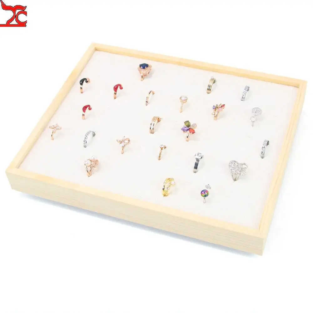 60 Slots Ring Display Tray Wood Jewelry Storage Rack Earrings Ring Organizer Stand Personal Jewelry Holder Plate 22*27Cm