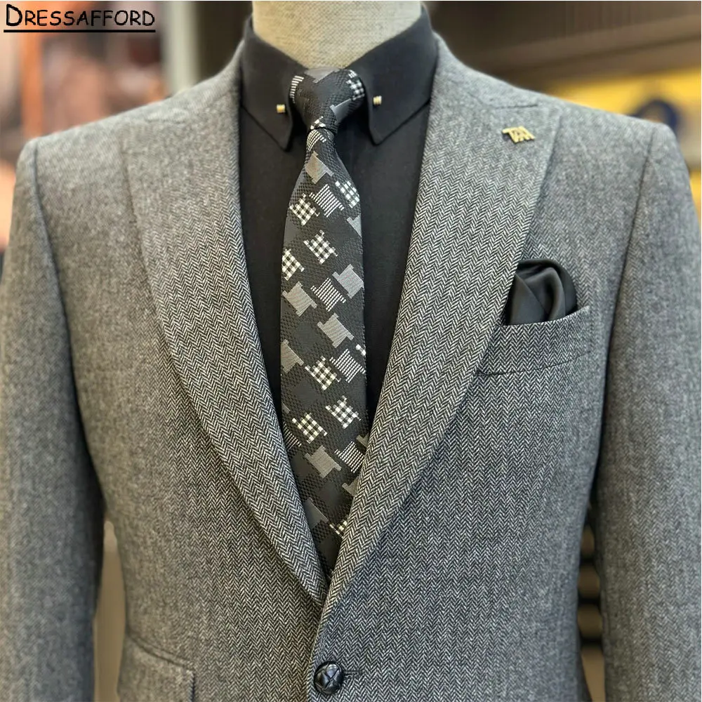 Gray Spring Autumn Men Suits For Wedding Groom Tuxedos 2 Pieces Jacket Pants Prom Blazers Customized