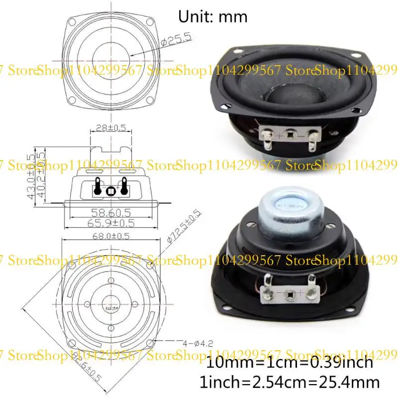 CS1W 2 stcs 66 mm 4 ohm 25W Volledig bereik luidspreker rubberzijde magnetische luidspreker