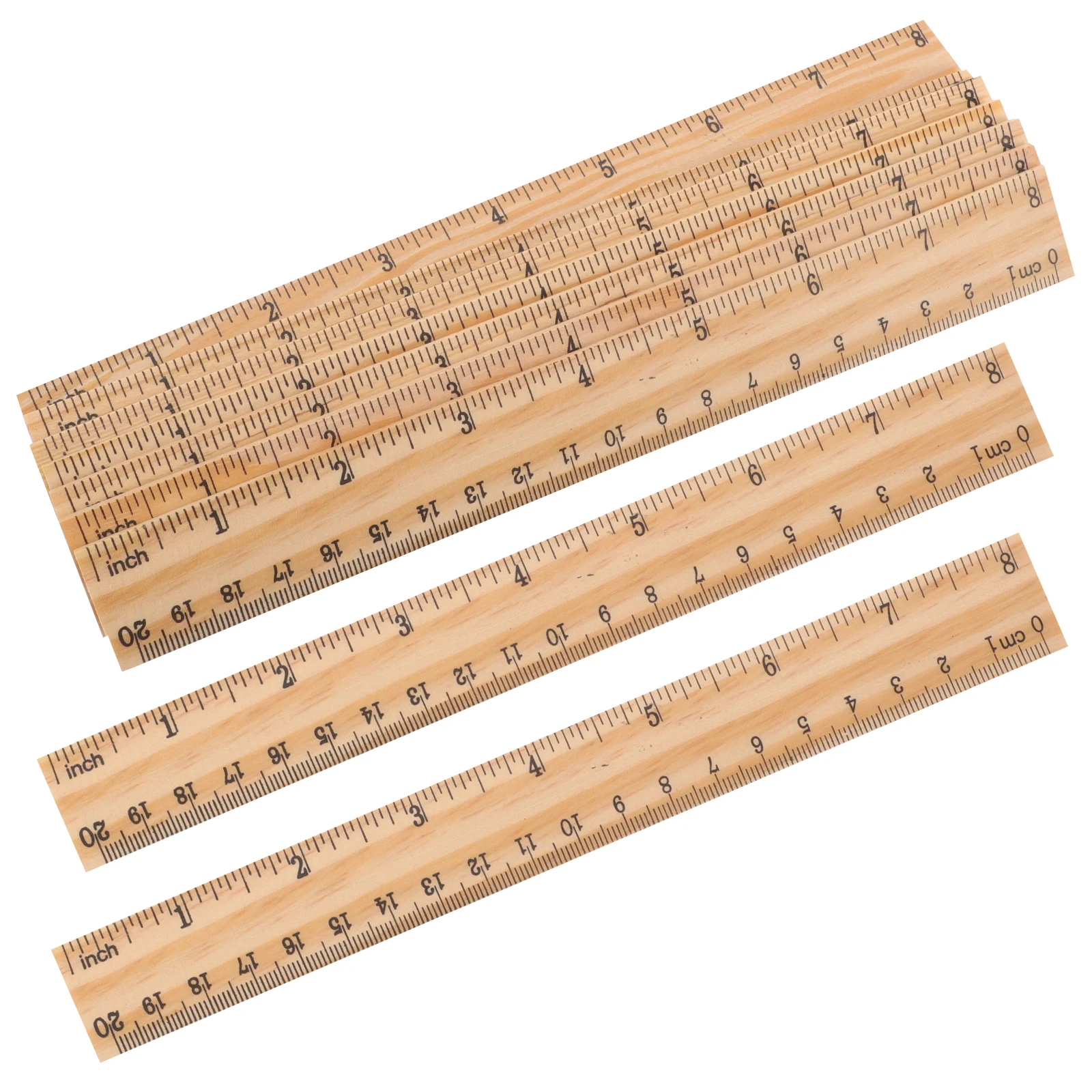 

30Pcs 20Cm Wooden Ruler with Dual Scale Straight Edge Measuring Tool for Education Drafting Aid