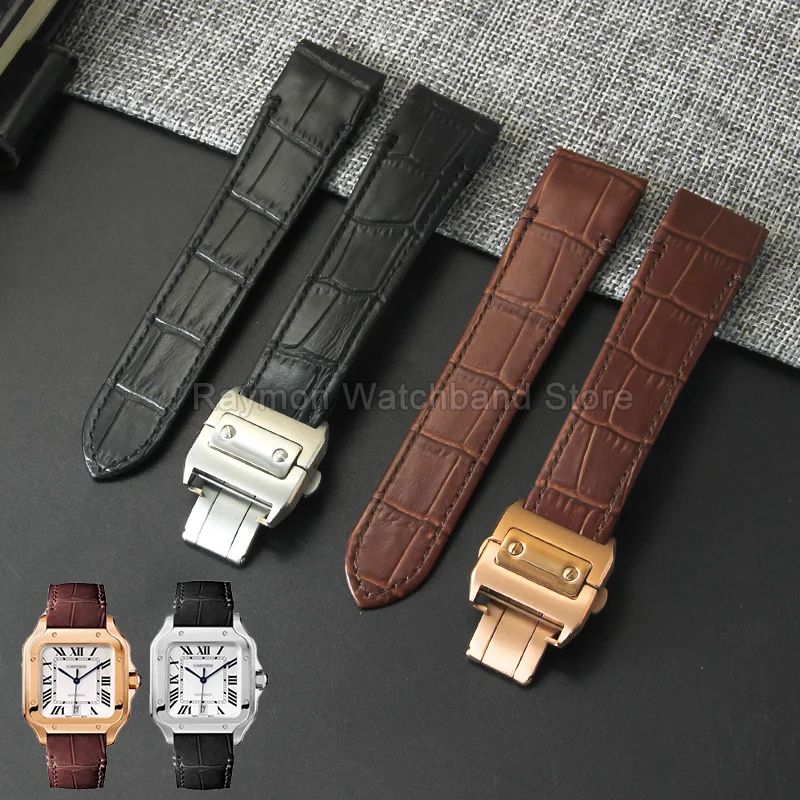Breathable Skin-Friendly Surface Black Brown Blue Business Daily Replacement Wrist Strap for Cartier Santos Leather Watch Strap