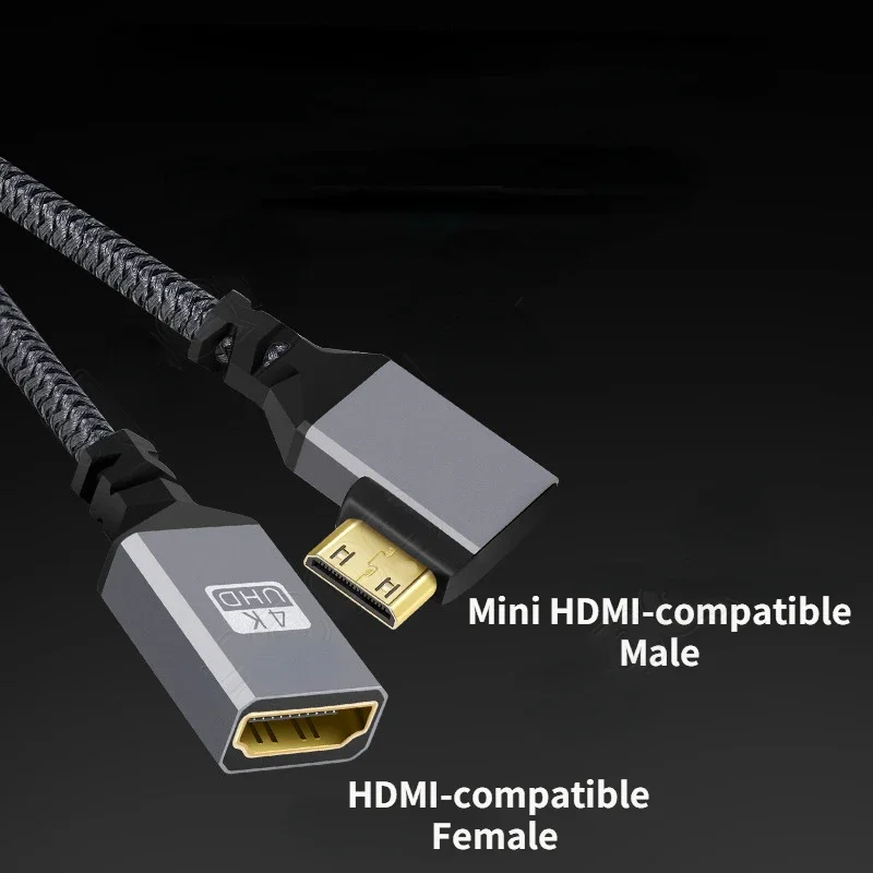 4K Mini hdmi to HDMI-compatible Female Elbow short cable.HD mini to standard Video Conversion, Used To Connect Camera