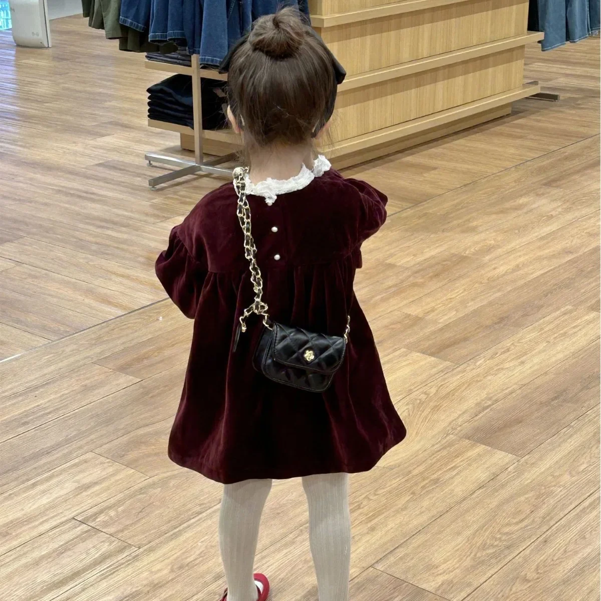 Girls Wine Red Velvet Autumn Winter Princess for Girls Warm Long Sleeve Clothes Baby Kids Clothes Girls Dress