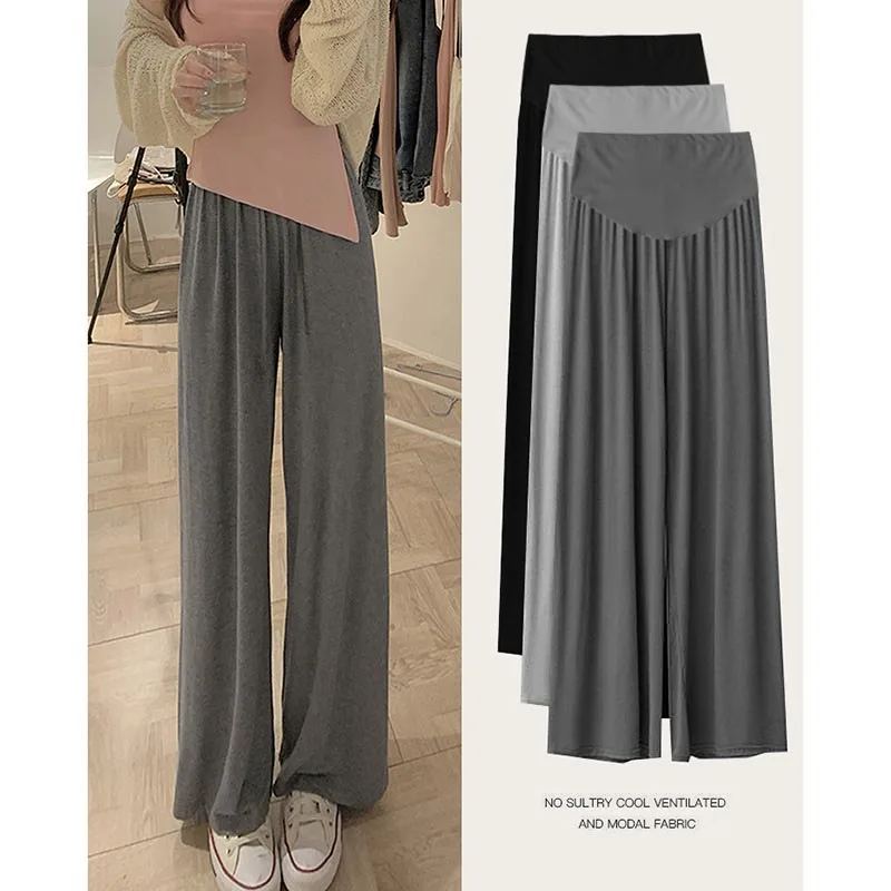 Maternity Pants Summer Maternity Modal Ice Silk Pants Summer Maternity Wear Wide-leg Pants Thin Outer Wear Loose Pleated Pants