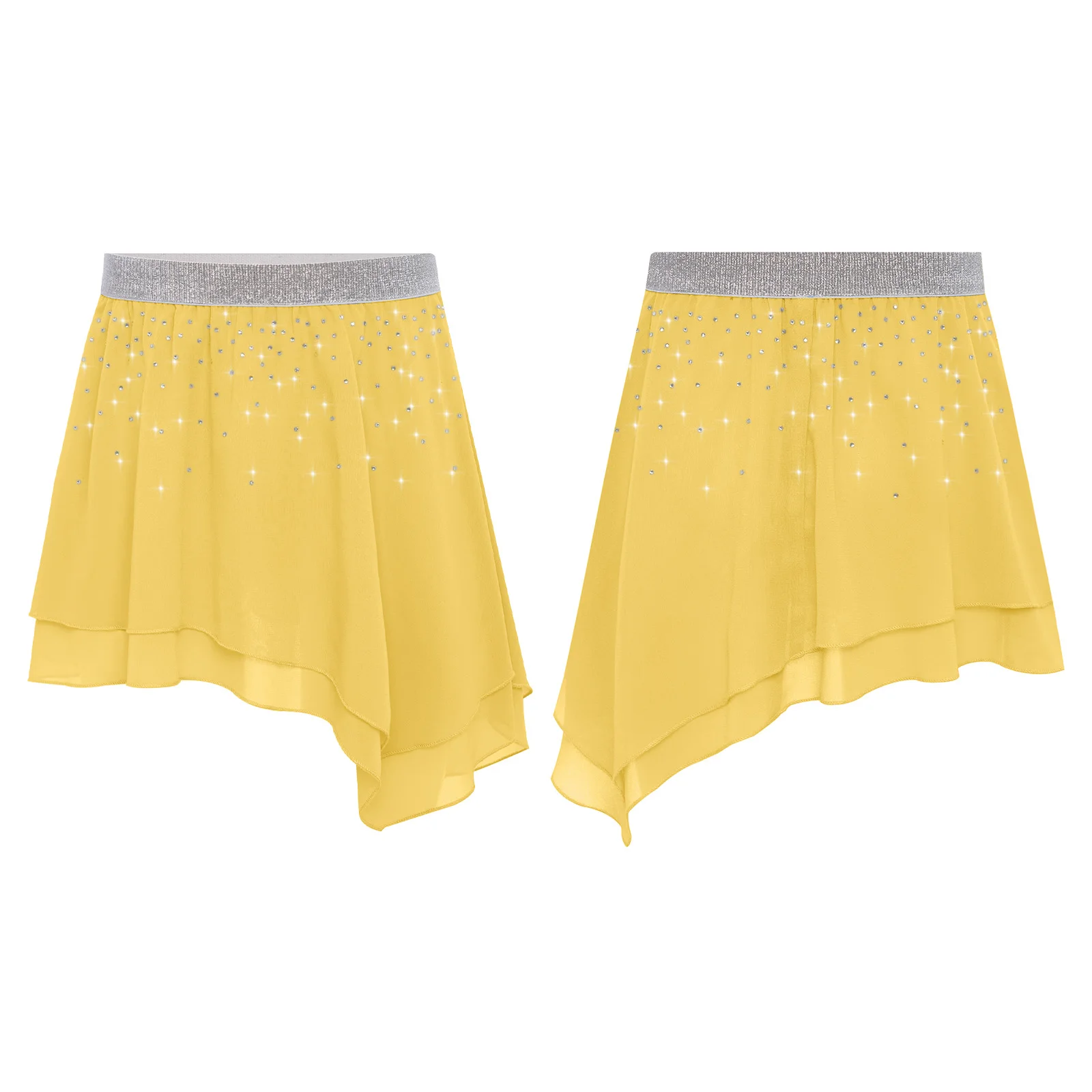 

Girls Latin Dance Skirt Shiny Rhinestones Asymmetrical Elastic Transparent Chiffon Skirt For Dance Practice Stage Performance