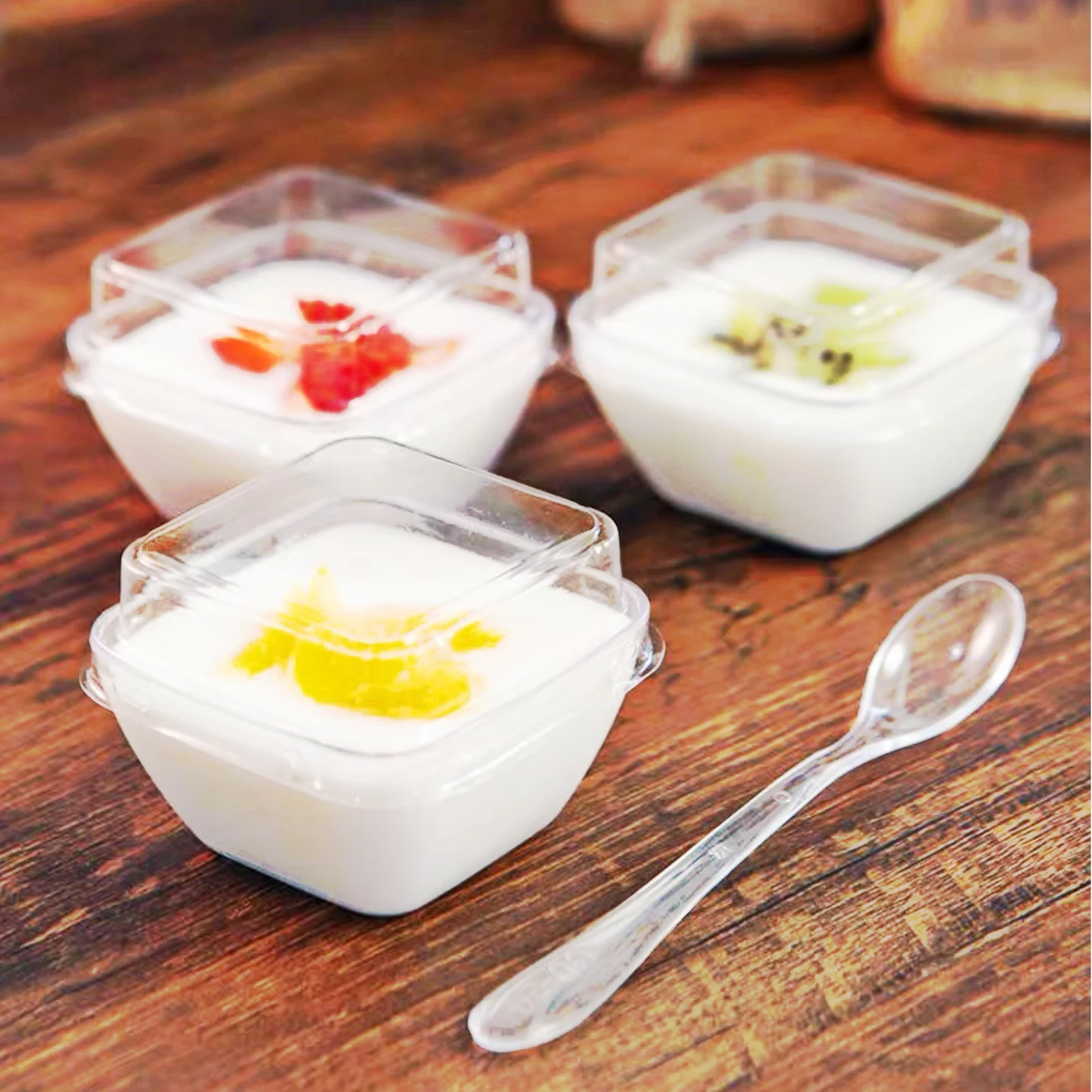 

50 Sets Disposable Dessert Cups Premium Plastic Clear Cake Pudding Salad Yogurt Square Mousse Party Home Banquet Wedding