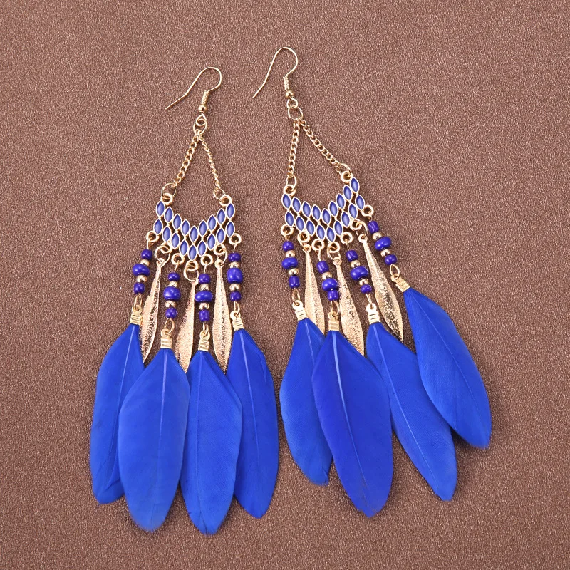 Bohemian Ethnische Lange Feder Ohrringe Boho Wasser Tropfen Gold Farbe Kette Quaste Ohrringe für Frauen Braut Hochzeit Schmuck – Detail 40