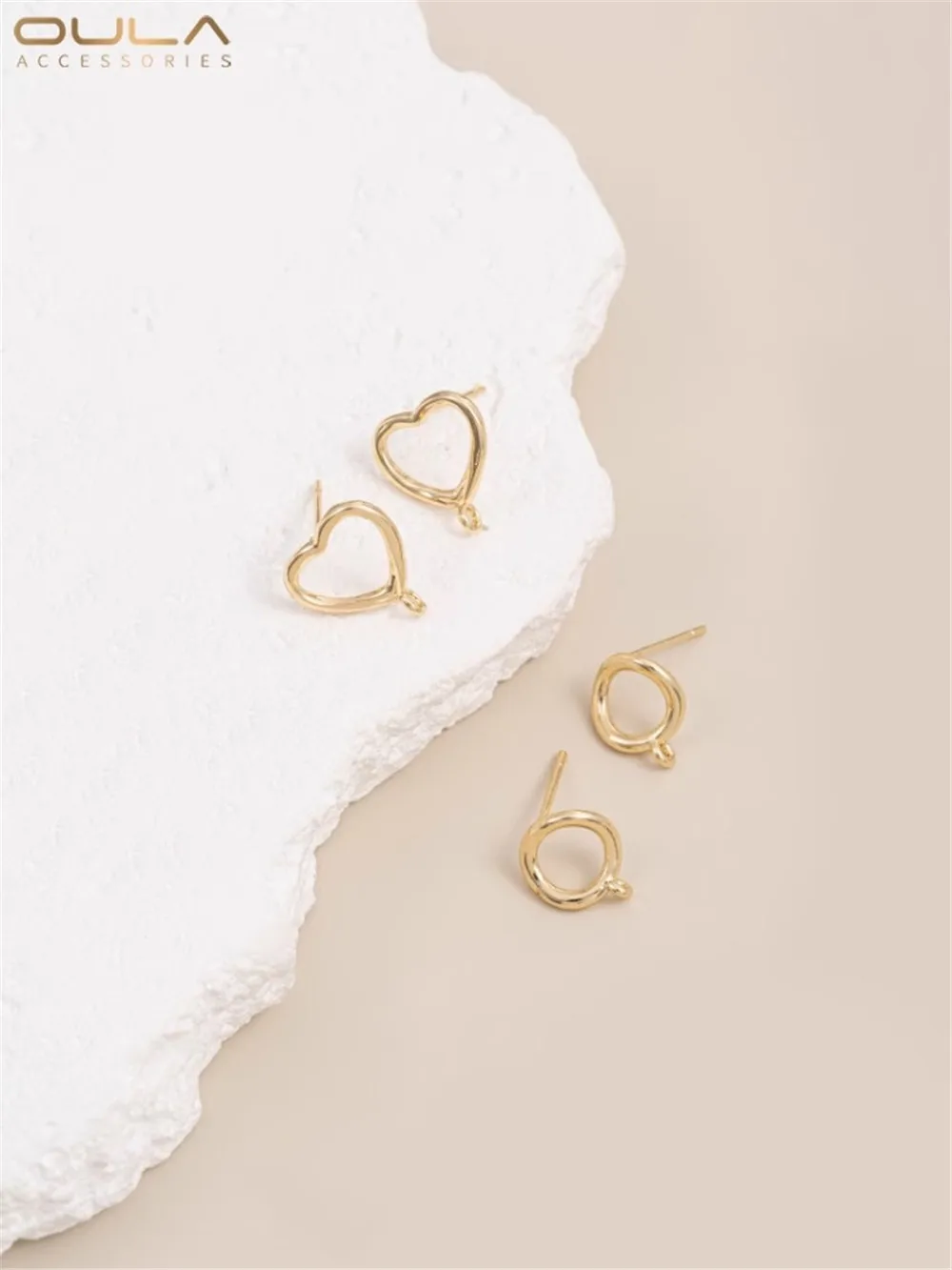 14K Bag Gold Heart-shaped Ring with Hanging Ring Earrings Twisted Small Circle with Hanging Ring Earrings Diy Handmade Earrings