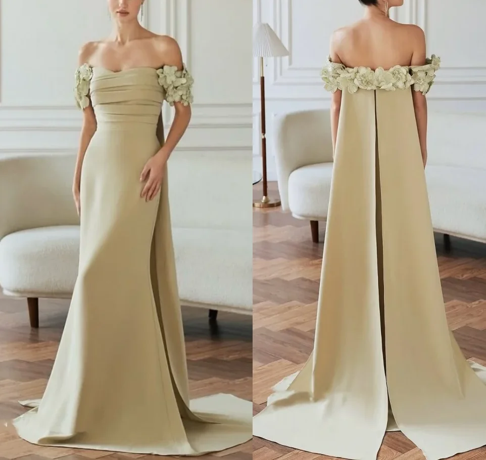 Modeyn estilo elegante camisa flor plissado trompete fora do ombro vestidos longos banquete socialite ocasião especial personalizado