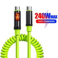 240W Digital Display Type c to Type C Spring Data Cable Fast Charging For iPhone 15 16 Hauwei USB TO Type C Cable