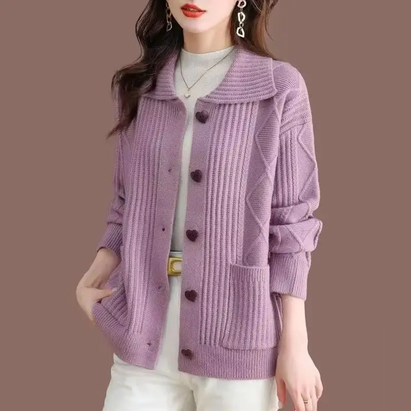 

2025 Autumn Winter New knitted Cardigan Sweater Women Long-Sleeved Single-Breasted Lapel Loose Sweater Female Casual Ladies Tops