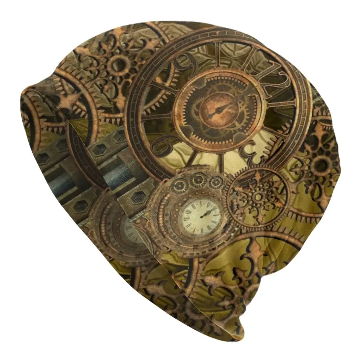 Steampunk Clocks Pattern Skullies Beanies Caps Unisex Winter  Knitted Hat  Metal Mechanical Gears Bonnet Hats Outdoor Ski Cap