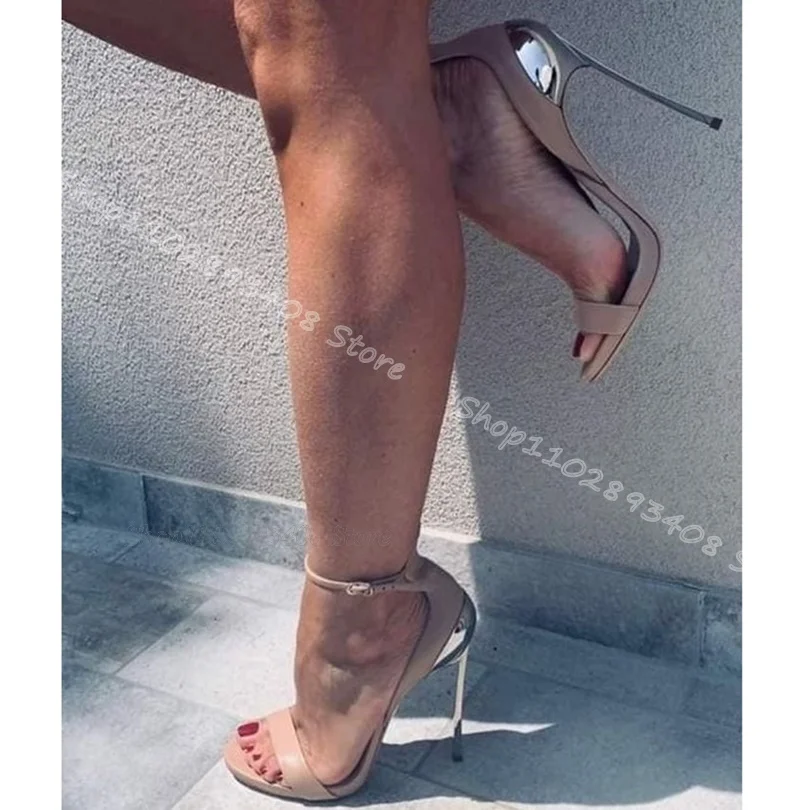 Metal Heels Cover Heels Sandals Open Toe Ankle Buckle Women Shoes British Style Elegant Party Woen Shoes Zapatos Para Mujere