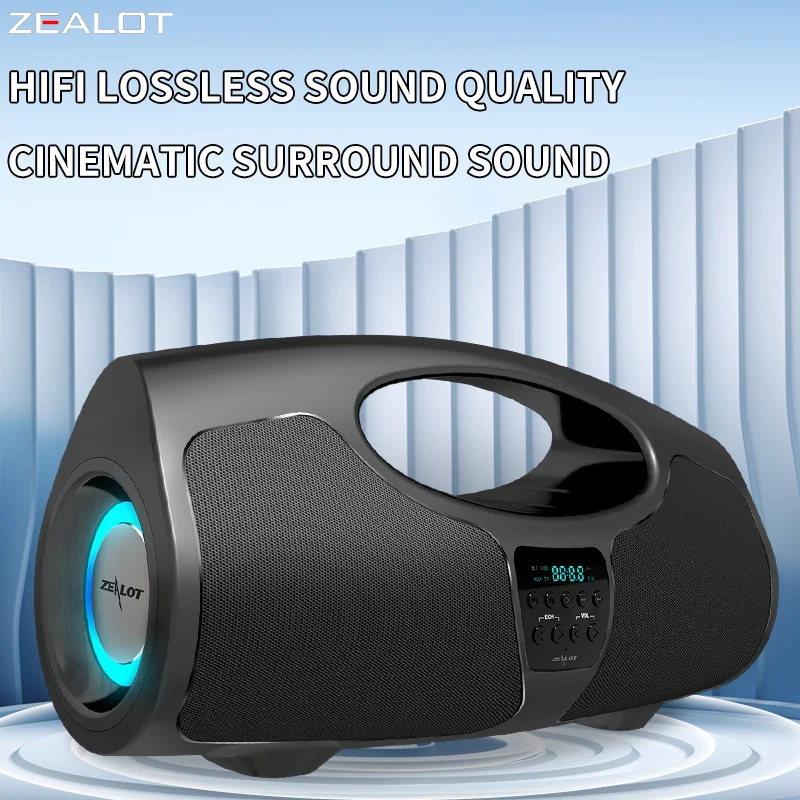 Alto-falante sem fio portátil para exterior ZEALOT P1 com microfone de karaokê Bateria de 7200mAh 40W de potência Tempo de reprodução contínua 10 horas.