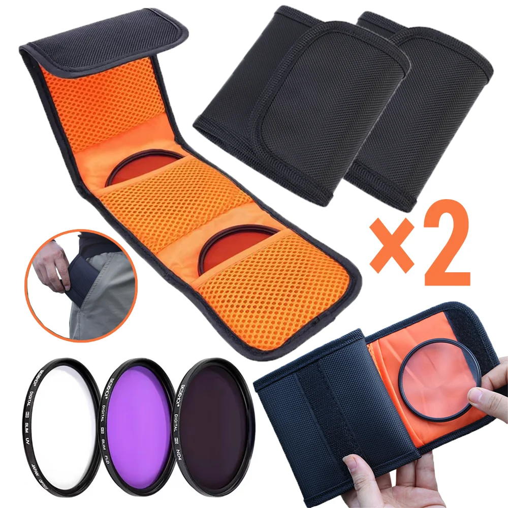 1-2pcs Camera Lens Filter Storage Bag Portable 3 Pockets Anti-Scratch Pouch for 82mm ND UV CPL Lens Filter Holder Wallet Cases