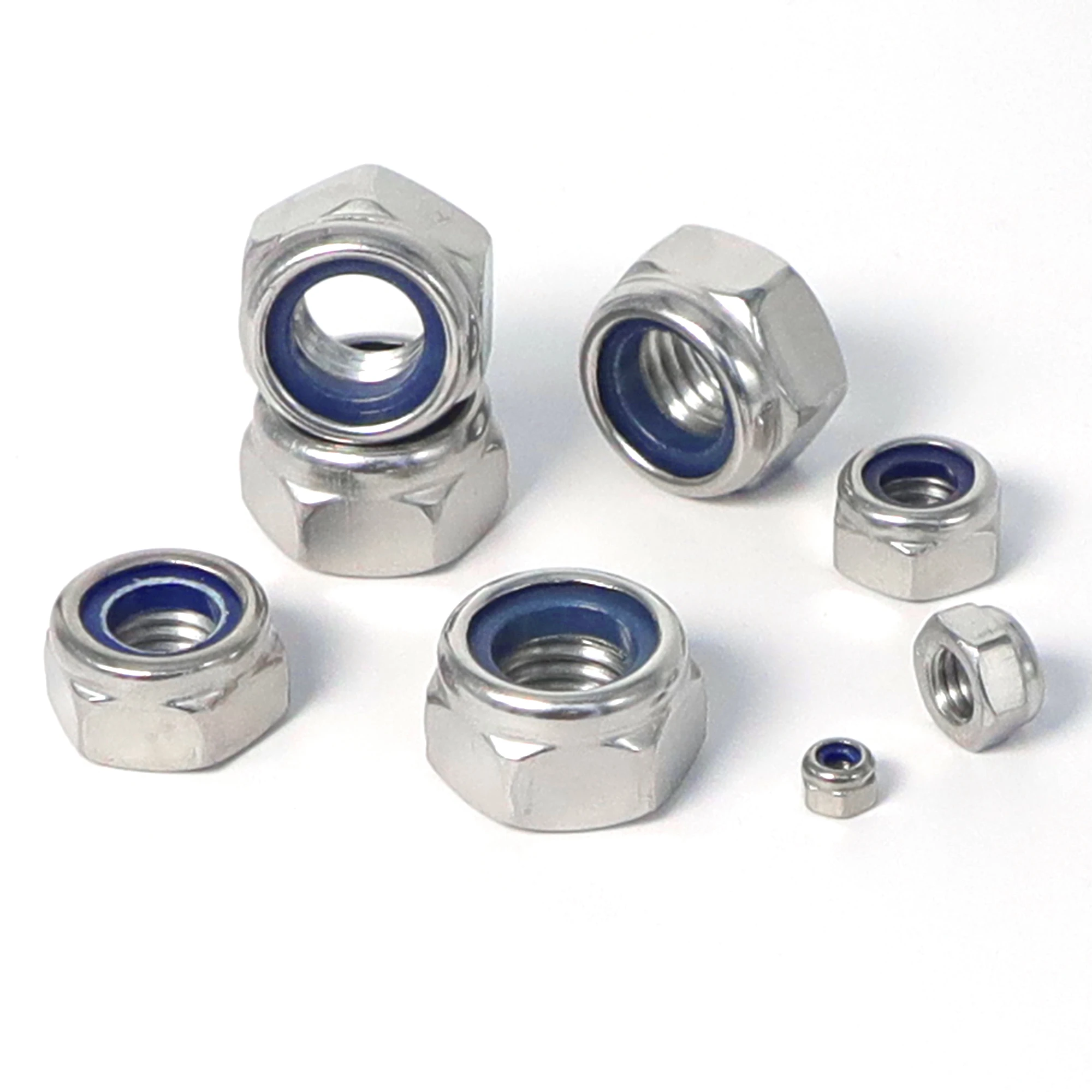 304 Edelstahl DIN985 Nylon-Sicherungsmutter Sechskant Selbstsichernd Silbern M4M5M6M8M10M12