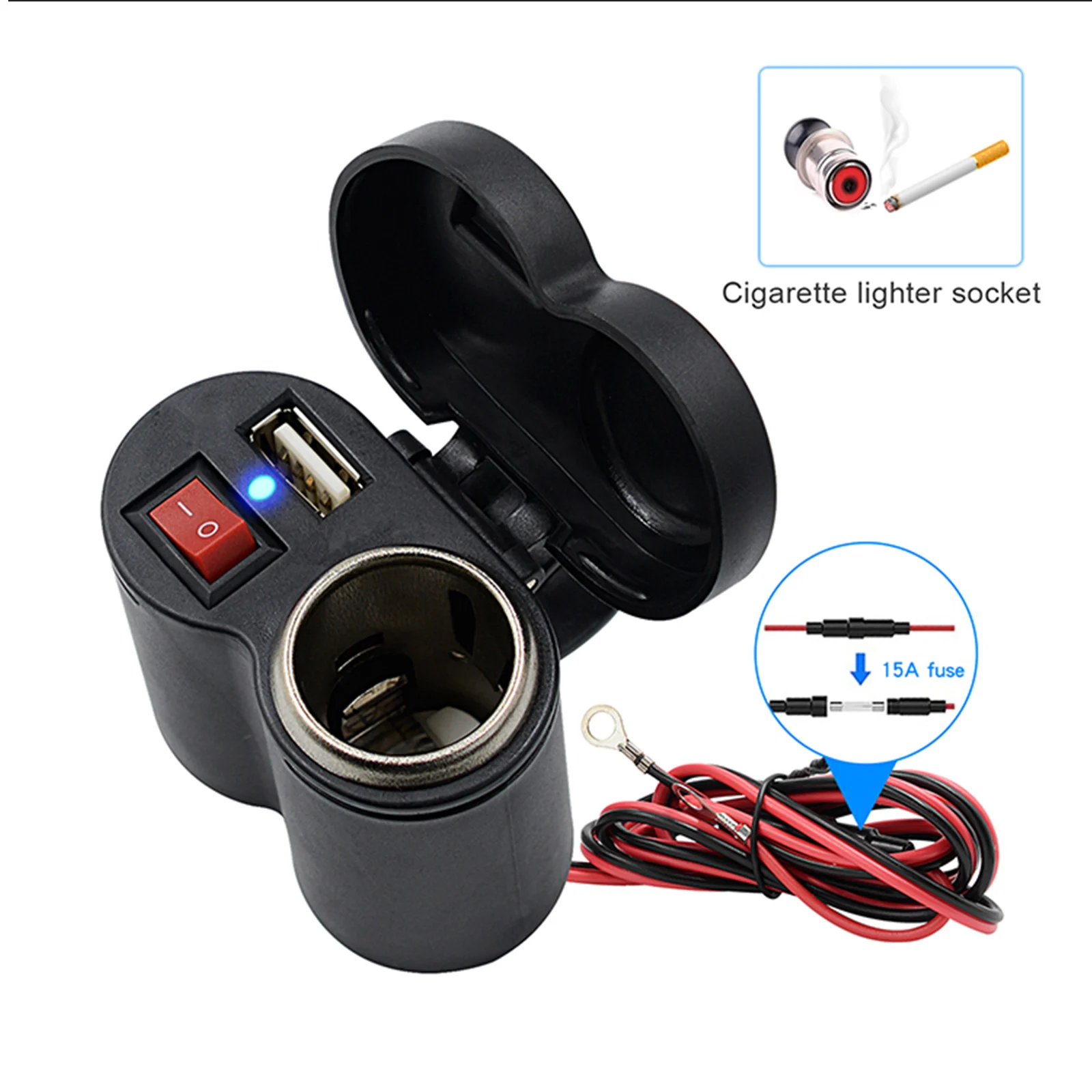 12V USB Charger Cigarette Lighter with Switch Waterproof Power Port Outlet Socket For Motorcycle ATV Cross bike Phone Tablet GPS