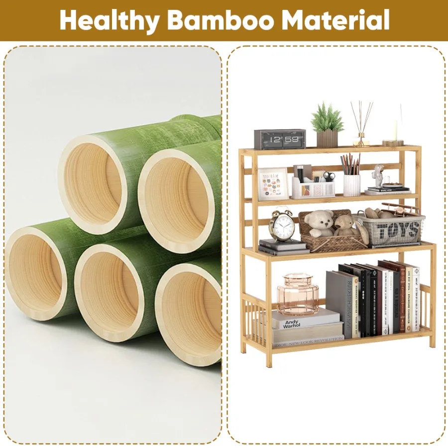 Rak Meja 4 Tingkat dari Bambu, Rak Buku Meja, Rak Meja untuk Atas Meja, Rak Meja untuk Rumah atau Kantor