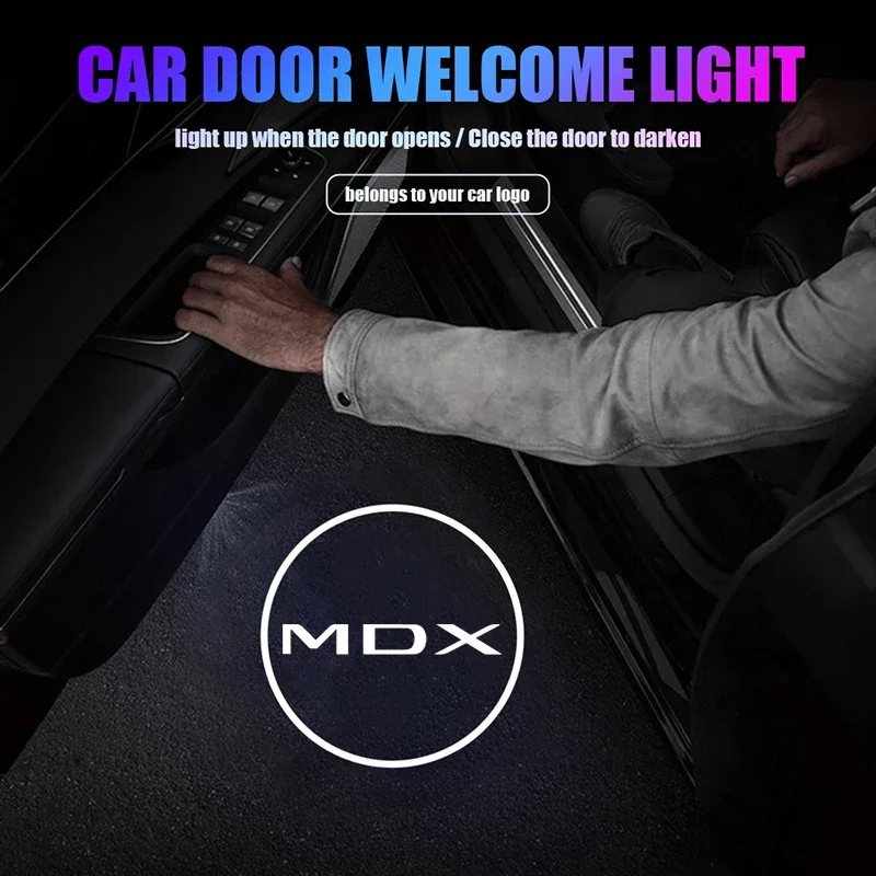 2Pcs Car LED Door Welcome Logo Lights for Acura MDX 2007-2019 2010 2013 2016 Courtesy Projector Ghost Shadow Lamp Accessories