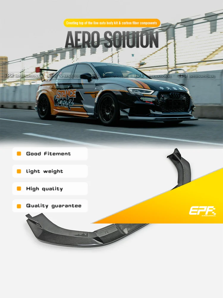 

For Audi RS3 S3 8V Front Lip - Stanceworkz Spec-LM Design - Fits RS3 Front Bumper Only
