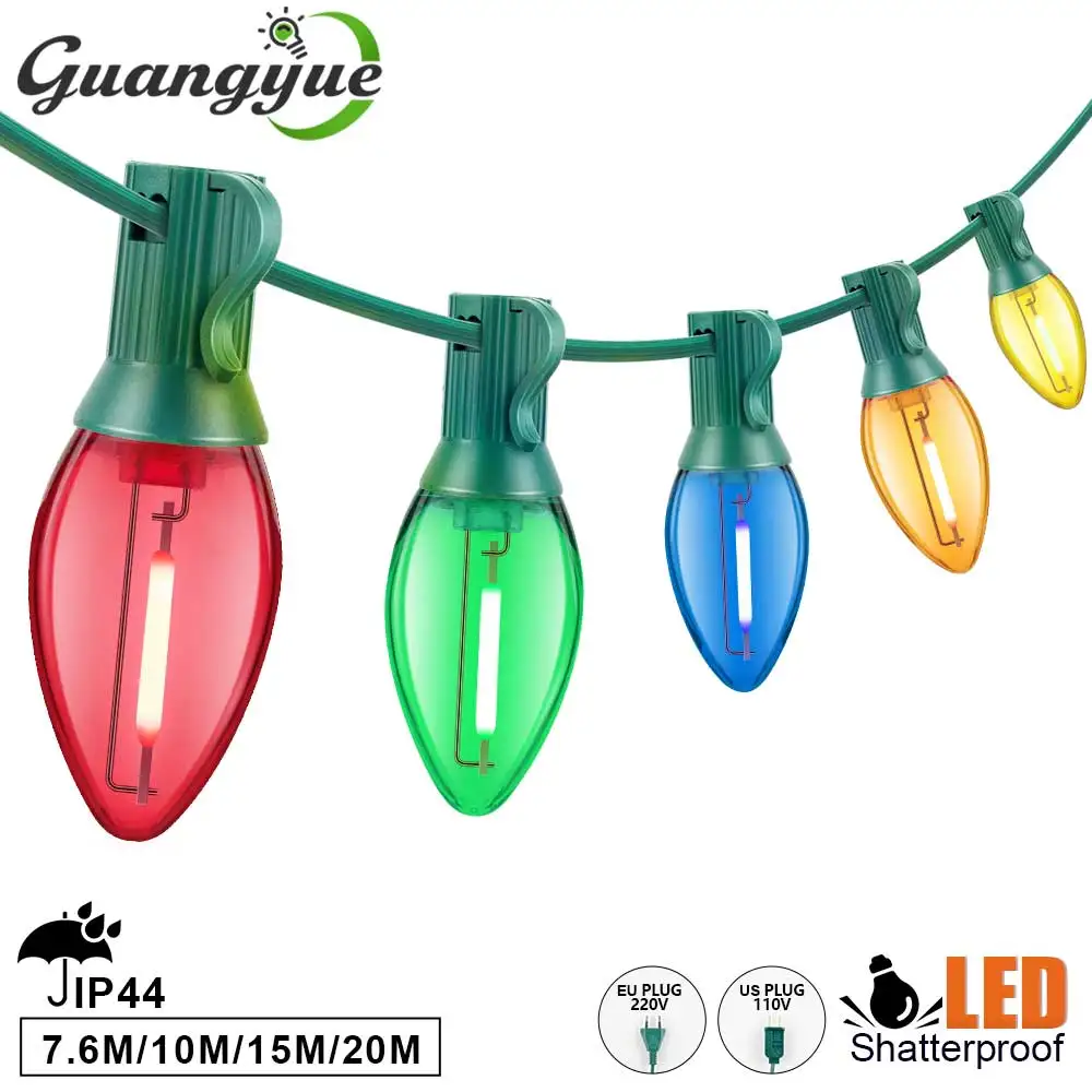 

C7 LED Vintage Colorful Chain Light E12 Christmas Outdoor String Lights for Roof Balcony Party 110V 220V Multicolor Candle Bulbs